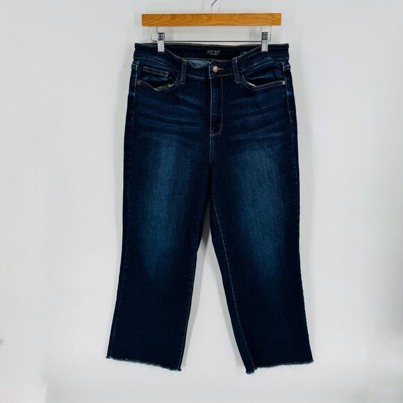 Judy Blue Women’s Dark Wash Wide Leg Jeans Size 13/31 Raw Hem Stretch Denim - Picture 1 of 7